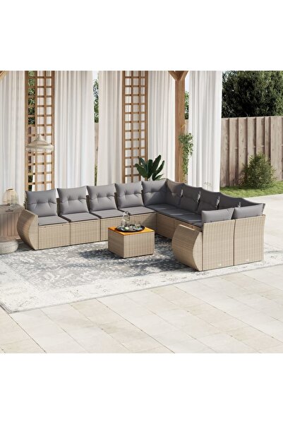 vidaxl Set canapele de gradina cu perne, 11 piese, bej, poliratan