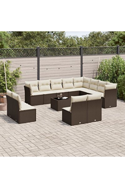 vidaxl Set canapele de gradina cu perne, 13 piese, maro, poliratan