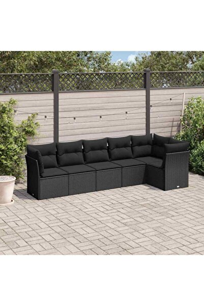 vidaxl Set mobilier de gradina cu perne, 6 piese, negru, poliratan