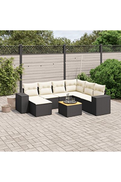 vidaxl Set mobilier de gradina cu perne, 8 piese, negru, poliratan