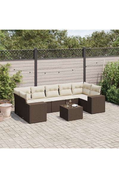vidaxl Set canapele de gradina cu perne, 8 piese, maro, poliratan