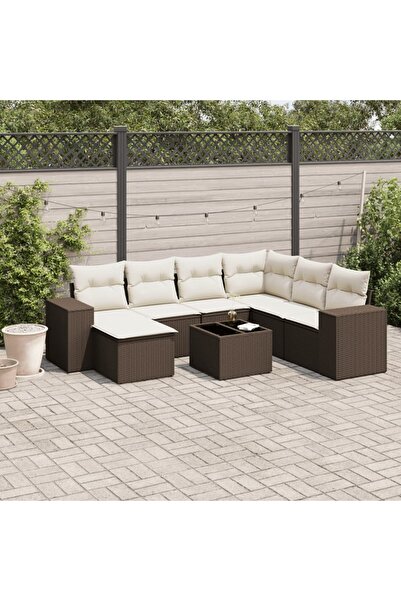 vidaxl Set canapele de gradina cu perne, 8 piese, maro, poliratan