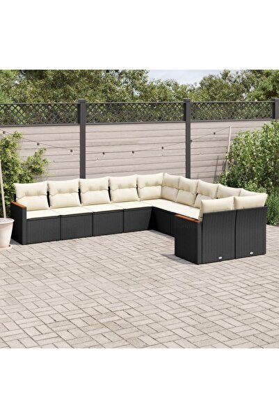 vidaxl Set canapele de gradina cu perne, 10 piese, negru, poliratan