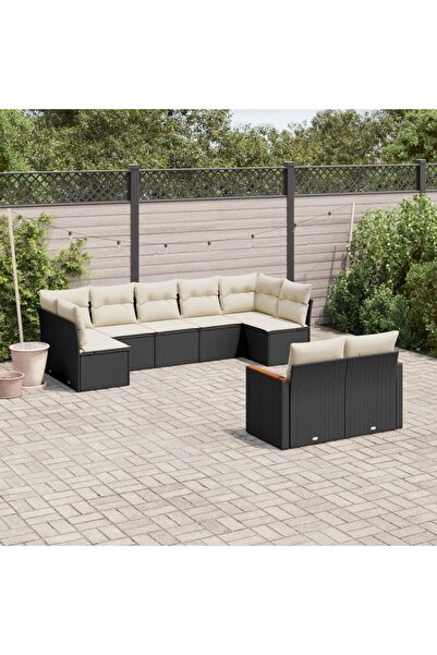 vidaxl Set mobilier de gradina cu perne, 9 piese, negru, poliratan