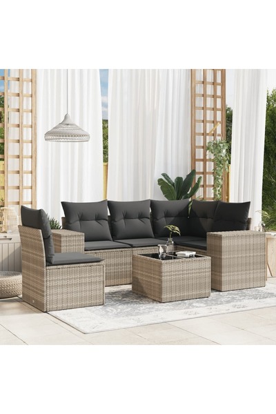 vidaxl Set canapele de gradina cu perne, 6 piese gri deschis poliratan