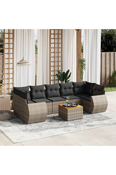 vidaxl Set canapele de gradina cu perne, 8 piese, gri, poliratan