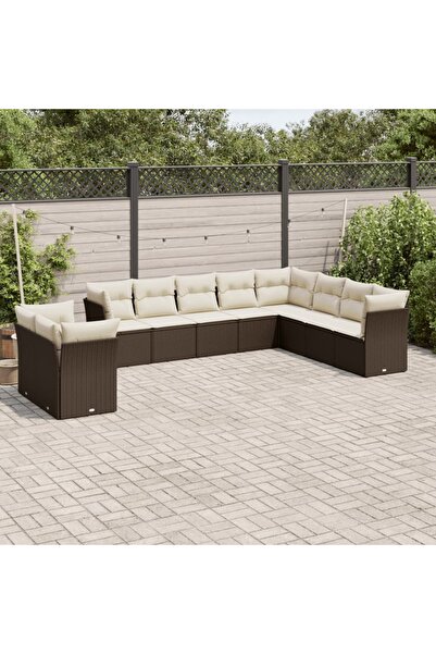 vidaxl Set canapele de gradina cu perne, 10 piese, maro, poliratan