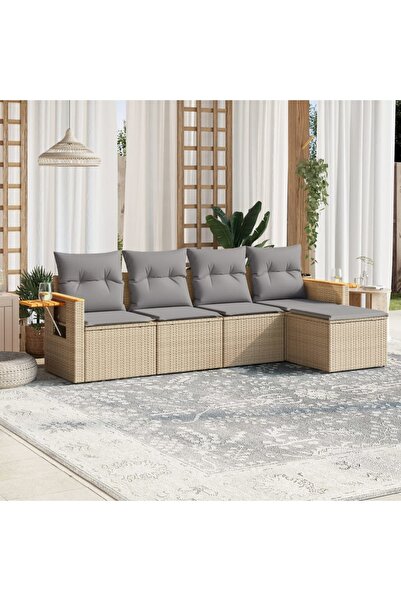 vidaxl Set canapele de gradina cu perne, 5 piese, bej, poliratan