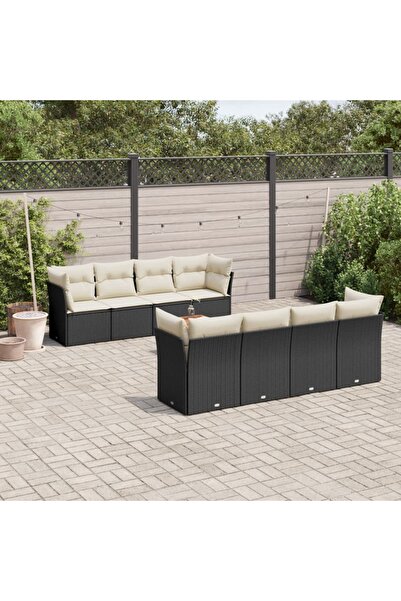 vidaxl Set mobilier de gradina cu perne, 9 piese, negru, poliratan