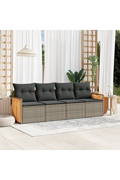 vidaxl Set canapea de gradina cu perne, 4 piese, gri, poliratan