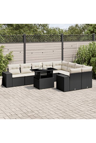 vidaxl Set canapele de gradina cu perne, 10 piese, negru, poliratan