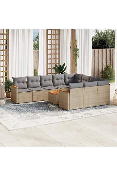 vidaxl Set canapele de gradina cu perne, 11 piese, bej, poliratan