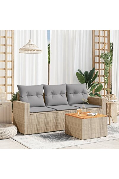 vidaxl Set canapele de gradina, 4 piese, cu perne, bej, poliratan