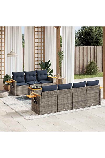 vidaxl Set canapele de gradina cu perne, 8 piese, gri, poliratan