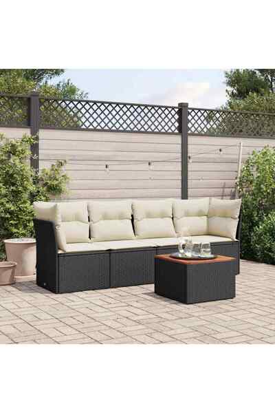 vidaxl Set mobilier de gradina cu perne, 5 piese, negru, poliratan