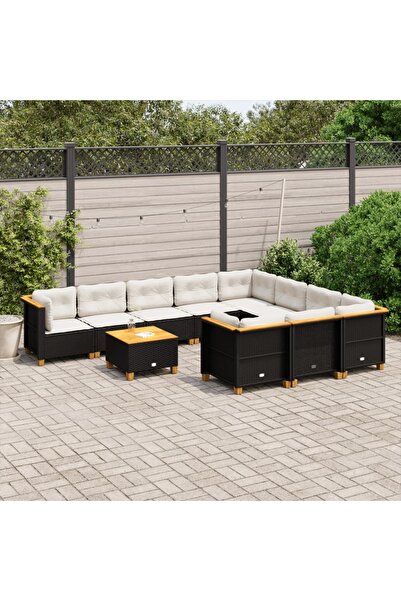 vidaxl Set canapele de gradina cu perne, 11 piese, negru, poliratan