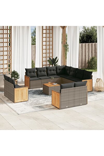 vidaxl Set canapea de gradina cu perne, 12 piese, gri, poliratan