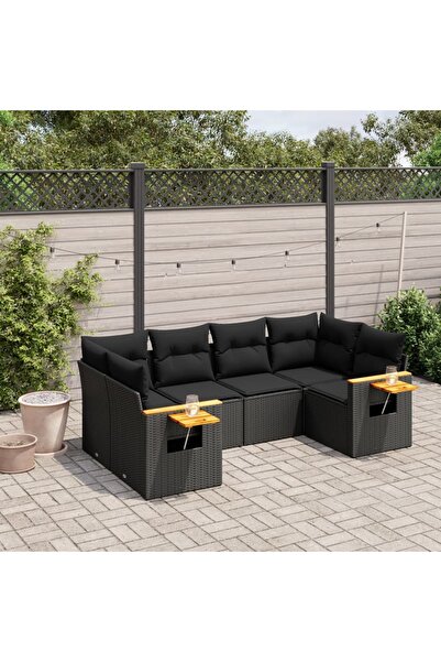 vidaxl Set mobilier de gradina cu perne, 6 piese, negru, poliratan