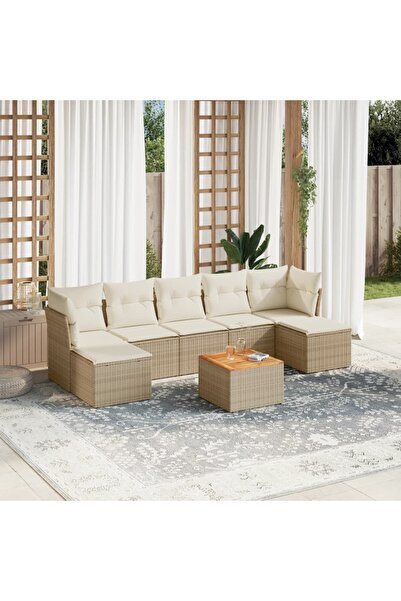 vidaxl Set canapele de gradina, 8 piese, cu perne, bej, poliratan
