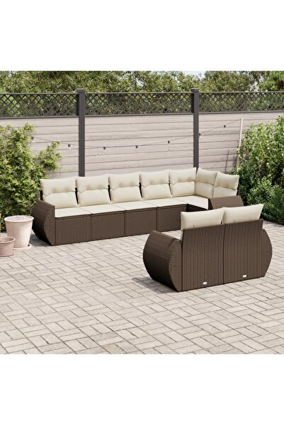 vidaxl Set canapele de gradina cu perne, 8 piese, maro, poliratan