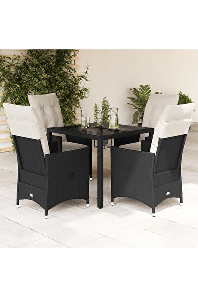 vidaxl Set mobilier de gradina cu perne, 5 piese, negru, poliratan