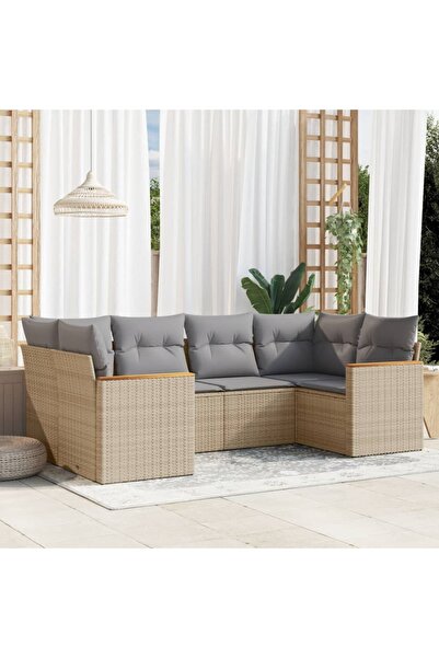 vidaxl Set canapele de gradina cu perne, 6 piese, bej, poliratan