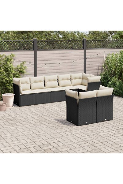 vidaxl Set mobilier de gradina cu perne, 8 piese, negru, poliratan