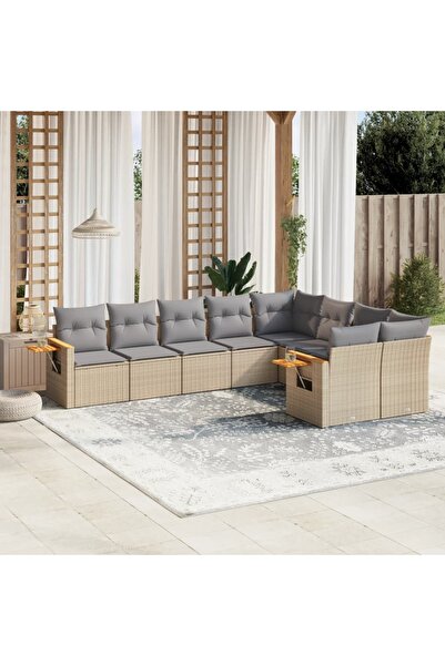 vidaxl Set canapele de gradina, 9 piese, cu perne, bej, poliratan
