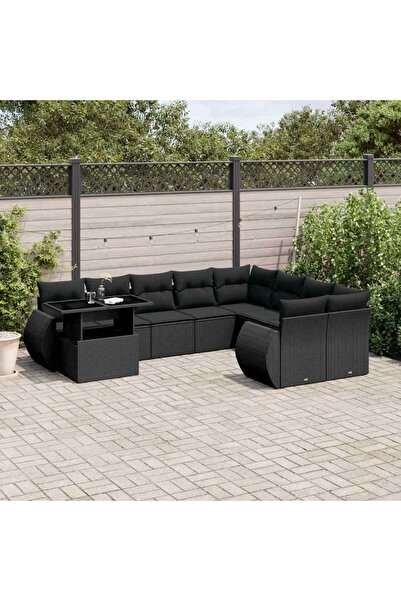 vidaxl Set canapele de gradina cu perne, 10 piese, negru, poliratan