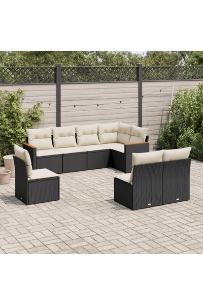 vidaxl Set mobilier de gradina cu perne, 8 piese, negru, poliratan