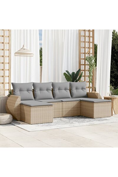 vidaxl Set canapele de gradina cu perne, 6 piese, bej, poliratan
