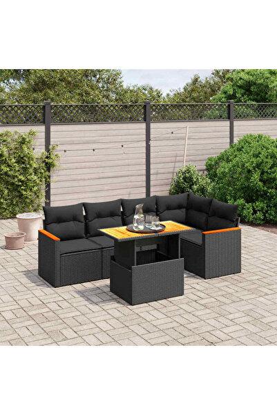 vidaxl Set mobilier de gradina cu perne, 6 piese, negru, poliratan