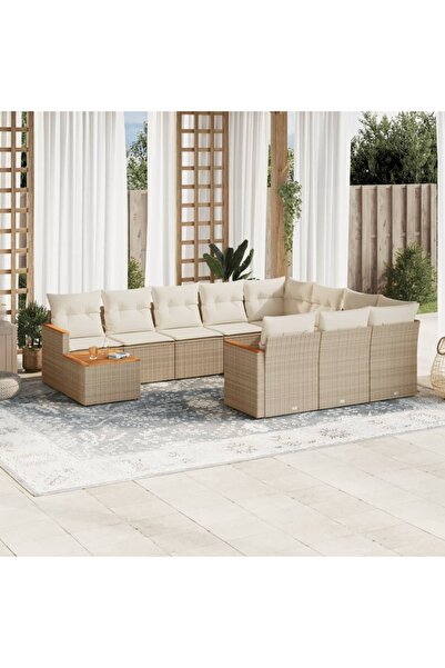 vidaxl Set canapele de gradina cu perne, 11 piese, bej, poliratan
