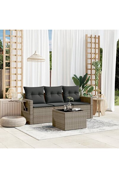 vidaxl Set canapea de gradina cu perne, 4 piese, gri, poliratan