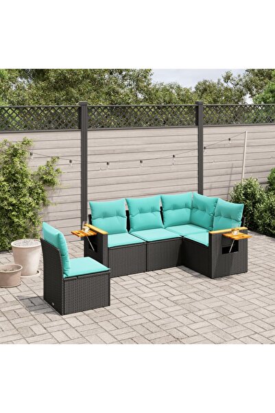 vidaxl Set mobilier de gradina cu perne, 5 piese, negru, poliratan