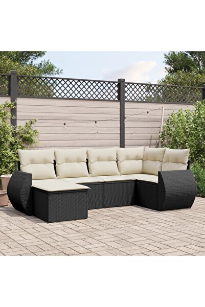 vidaxl Set mobilier de gradina cu perne, 6 piese, negru, poliratan
