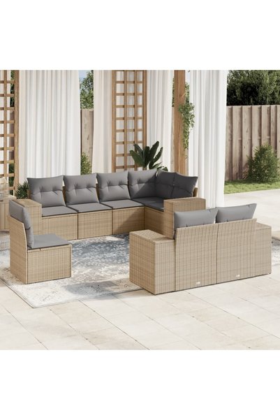 vidaxl Set canapele de gradina, 8 piese, cu perne, bej, poliratan
