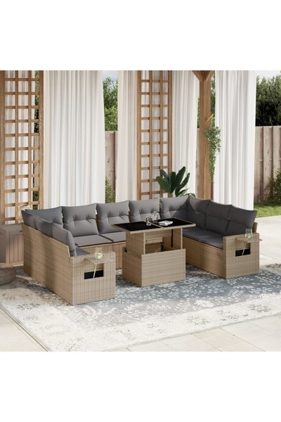 vidaxl Set canapele de gradina cu perne, 10 piese, bej, poliratan