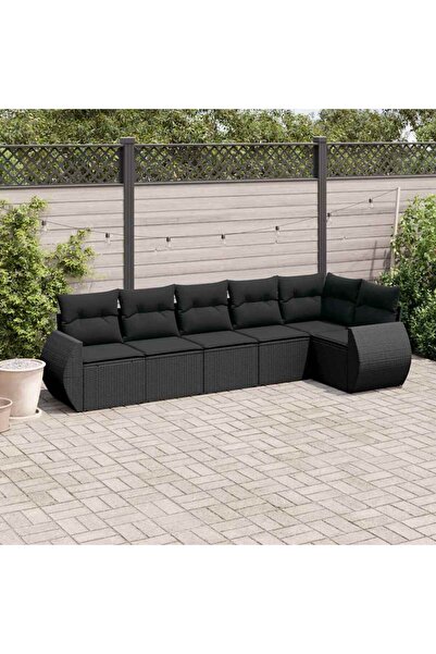 vidaxl Set mobilier de gradina cu perne, 6 piese, negru, poliratan
