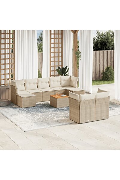 vidaxl Set canapele de gradina cu perne, 10 piese, bej, poliratan