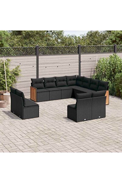 vidaxl Set canapele de gradina cu perne, 11 piese, negru, poliratan