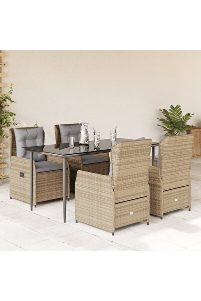 vidaxl Set mobilier de gradina cu perne, 5 piese, bej, poliratan