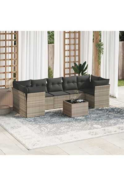 vidaxl Set mobilier de gradina cu perne, 8 piese gri deschis poliratan