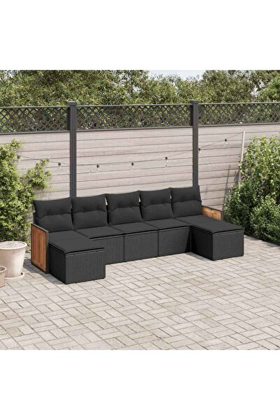 vidaxl Set canapele de gradina cu perne, 7 piese, negru, poliratan