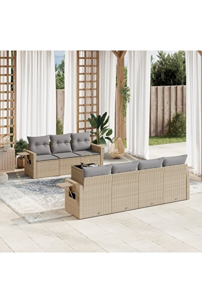 vidaxl Set canapele de gradina, 8 piese, cu perne, bej, poliratan
