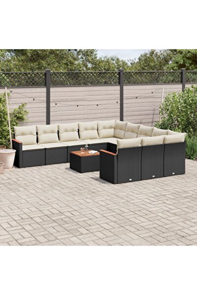vidaxl Set canapele de gradina, 12 piese, cu perne, negru, poliratan