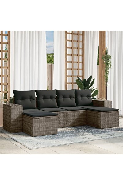 vidaxl Set mobilier gradina cu perne, 6 piese, gri, poliratan