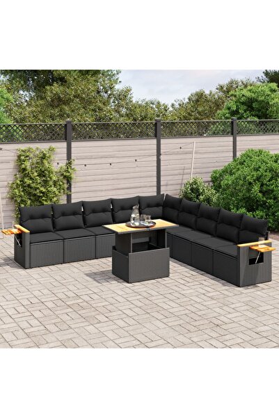 vidaxl Set canapele de gradina cu perne, 11 piese, negru, poliratan