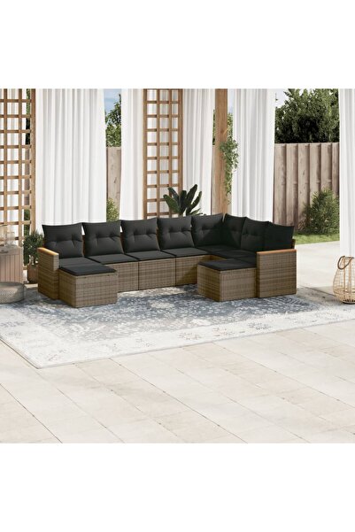vidaxl Set canapele de gradina, 9 piese, cu perne, gri, poliratan