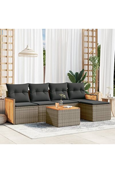 vidaxl Set mobilier gradina cu perne, 6 piese, gri, poliratan